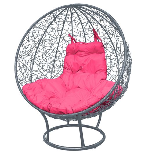 МГКШПР-13-08 Кресло КРУГ на подставке с ротангом серое, розовая подушка