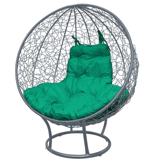 МГКШПР-13-04 Кресло КРУГ на подставке с ротангом серое, зелёная подушка