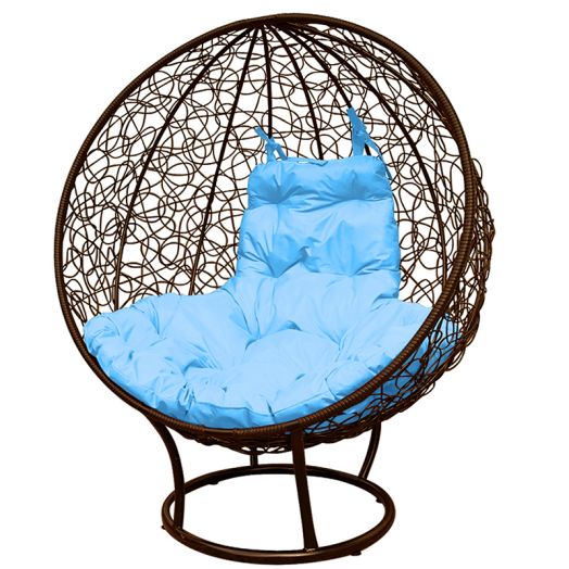 МГКШПР-12-03 Кресло КРУГ на подставке с ротангом коричневое, голубая подушка