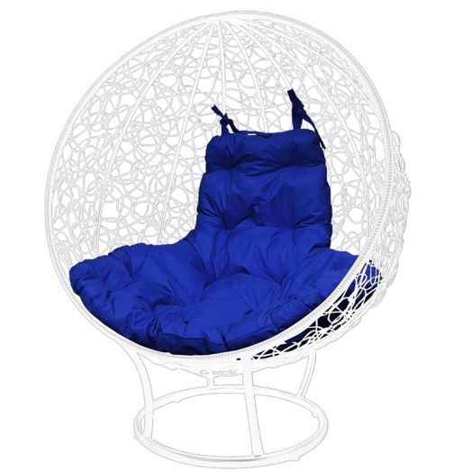 МГКШПР-11-10 Кресло КРУГ на подставке с ротангом белое, синяя подушка