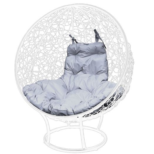 МГКШПР-11-09 Кресло КРУГ на подставке с ротангом белое, серая подушка