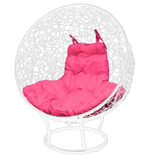 МГКШПР-11-08 Кресло КРУГ на подставке с ротангом белое, розовая подушка