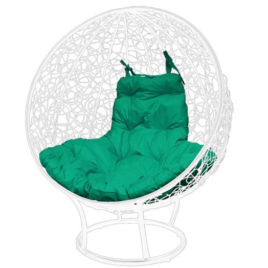 МГКШПР-11-04 Кресло КРУГ на подставке с ротангом белое, зелёная подушка