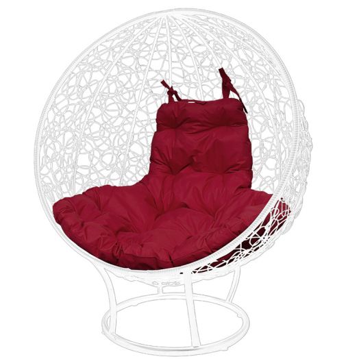 МГКШПР-11-02 Кресло КРУГ на подставке с ротангом белое, бордовая подушка