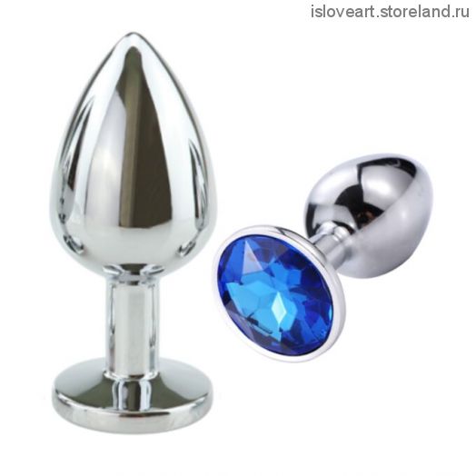 SILVER PLUG LARGE (втулка анальная)  металл L 70 мм, D 27 мм цвет кристалла синий