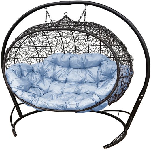 МГПДУ-14-09 Подвесной диван УЛЕЙ с ротангом чёрный, серая подушка