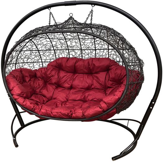 МГПДУ-14-02 Подвесной диван УЛЕЙ с ротангом чёрный, бордовая подушка