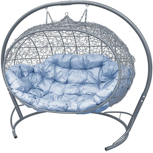 МГПДУ-13-09 Подвесной диван УЛЕЙ с ротангом серый, серая подушка