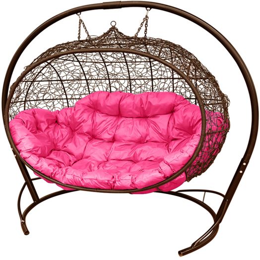 МГПДУ-12-08 Подвесной диван УЛЕЙ с ротангом коричневый, розовая подушка