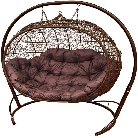 МГПДУ-12-05 Подвесной диван УЛЕЙ с ротангом коричневый, коричневая подушка