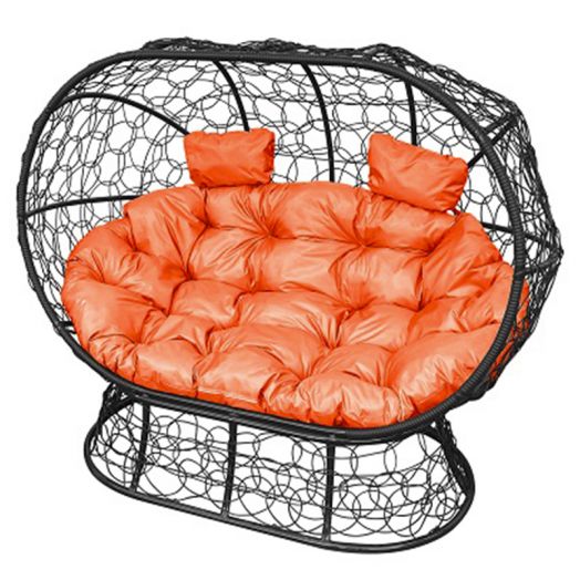 МГОДЛ-14-07 Диван ЛЕЖЕБОКА на подставке с ротангом чёрный, оранжевая подушка
