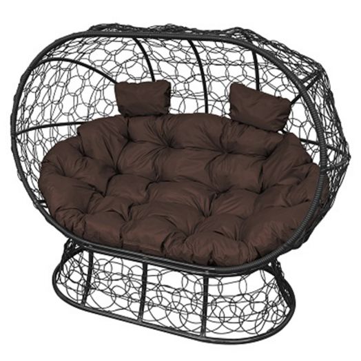 МГОДЛ-14-05 Диван ЛЕЖЕБОКА на подставке с ротангом чёрный, коричневая подушка