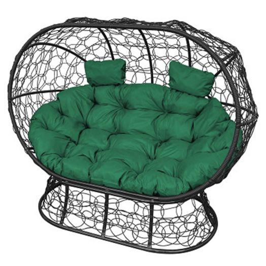 МГОДЛ-14-04 Диван ЛЕЖЕБОКА на подставке с ротангом чёрный, зелёная подушка