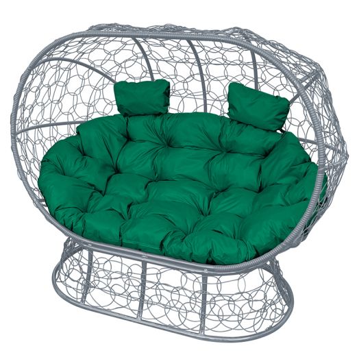 МГОДЛ-13-04 Диван ЛЕЖЕБОКА на подставке с ротангом серый, зелёная подушка