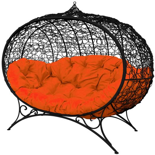 МГОДУ-14-07 Диван УЛЕЙ на ножках с ротангом чёрный, оранжевая подушка