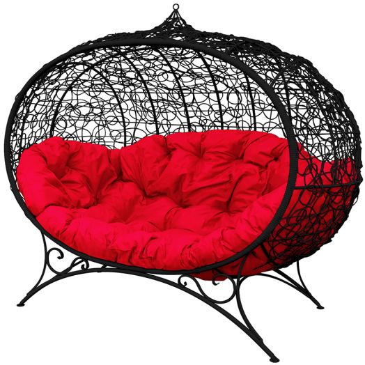 МГОДУ-14-06 Диван УЛЕЙ на ножках с ротангом чёрный, красная подушка