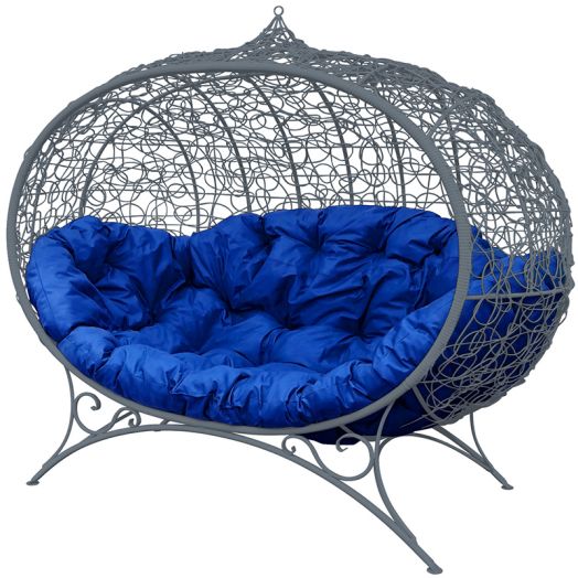 МГОДУ-13-10 Диван УЛЕЙ на ножках с ротангом серый, синяя подушка