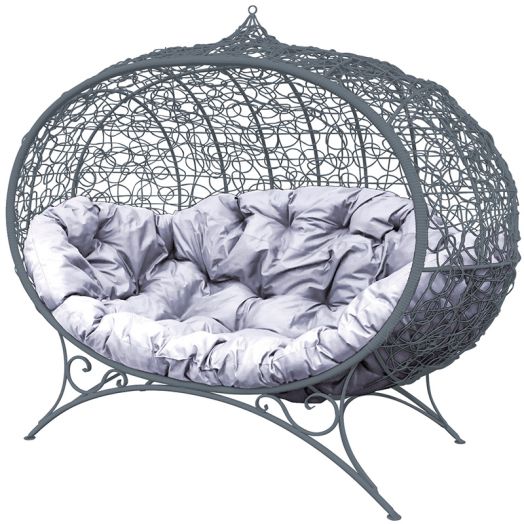 МГОДУ-13-09 Диван УЛЕЙ на ножках с ротангом серый, серая подушка