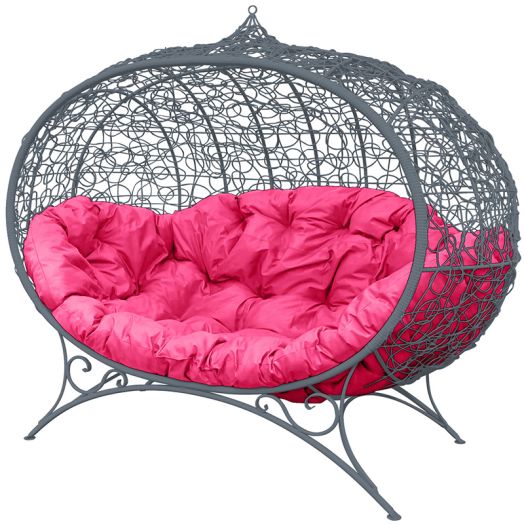 МГОДУ-13-08 Диван УЛЕЙ на ножках с ротангом серый, розовая подушка