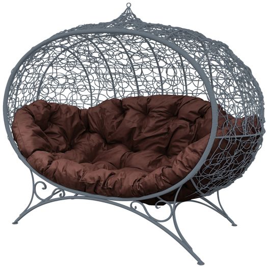 МГОДУ-13-05 Диван УЛЕЙ на ножках с ротангом серый, коричневая подушка