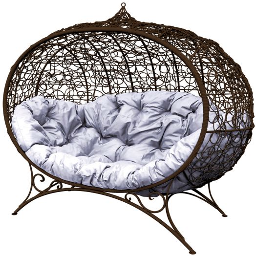 МГОДУ-12-09 Диван УЛЕЙ на ножках с ротангом коричневый, серая подушка