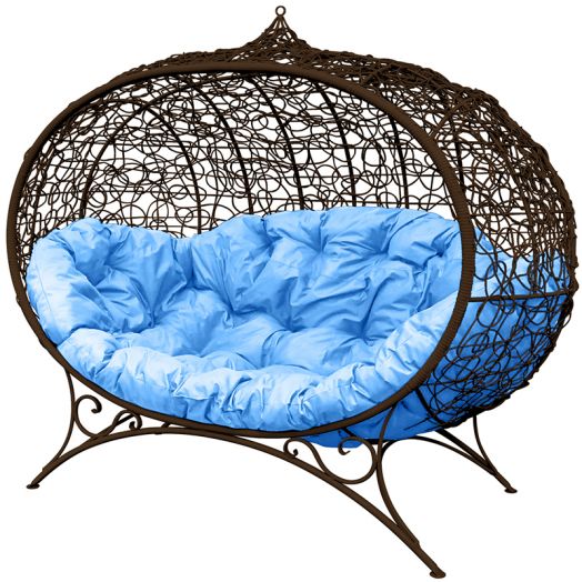 МГОДУ-12-03 Диван УЛЕЙ на ножках с ротангом коричневый, голубая подушка