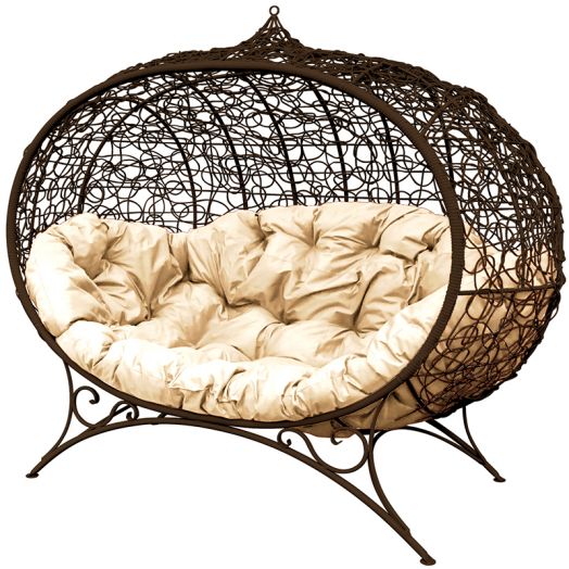 МГОДУ-12-01 Диван УЛЕЙ на ножках с ротангом коричневый, бежевая подушка