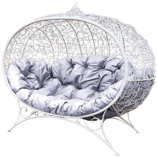 МГОДУ-11-09 Диван УЛЕЙ на ножках с ротангом белый, серая подушка