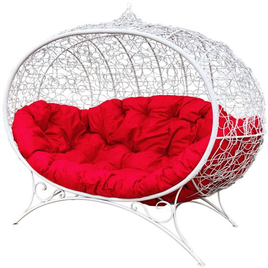 МГОДУ-11-06 Диван УЛЕЙ на ножках с ротангом белый, красная подушка