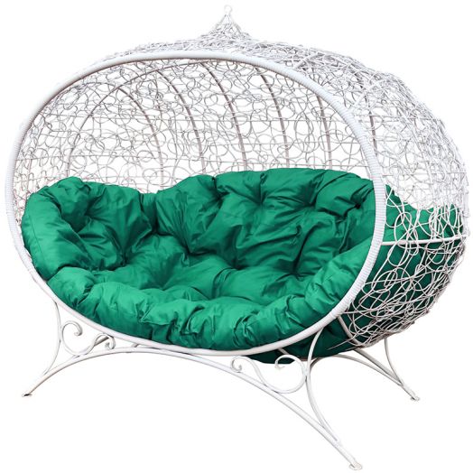 МГОДУ-11-04 Диван УЛЕЙ на ножках с ротангом белый, зелёная подушка