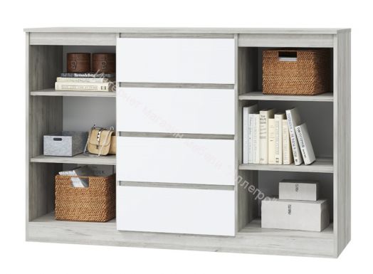 Комод "Лори" с 2 дверями и 4 ящиками (Дуб серый/Белый)