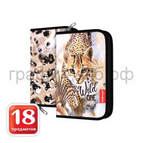 Пенал 18пр.ErichKrause Wild Cat 135x205x30мм серый 48590