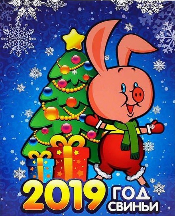 Подарочный набор  - 6 цветных монет 1 рубль 2019 "Новый год 2019" в спец. альбоме