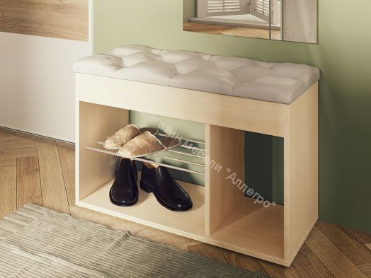 Обувница Вита, млечный дуб/экокожа бежевая