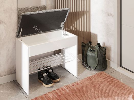 Обувница Лина, белый/рогожка серая