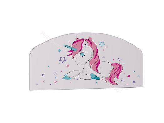 Кровать Звездочка, белый/рисунок единорог/бирюзовый с пуговицами