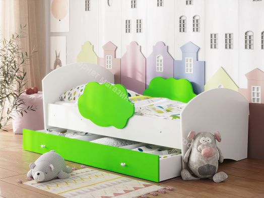 Ящик для кровати Тучка, белый/лайм