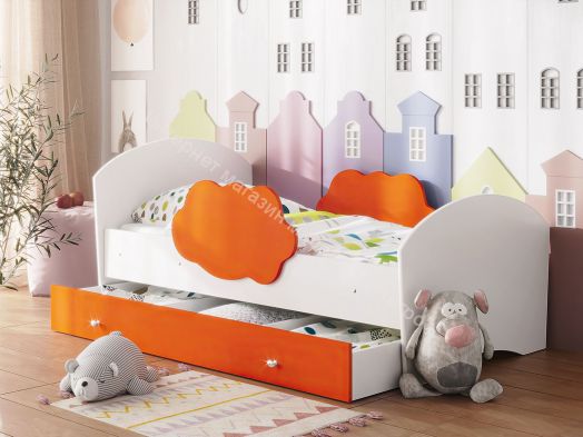 Ящик для кровати Тучка, белый/оранжевый