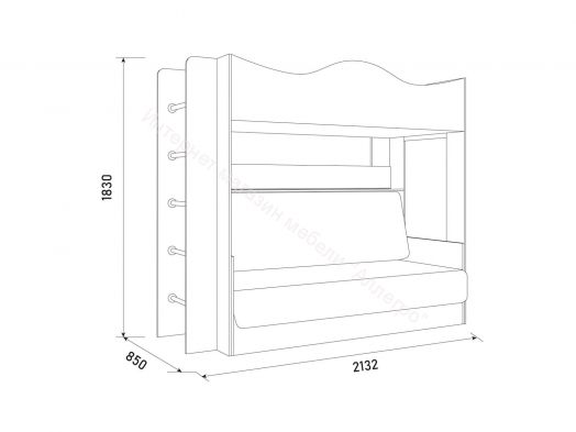 Кровать Сити двухъярусная с диваном, венге/белый/фиолетовый