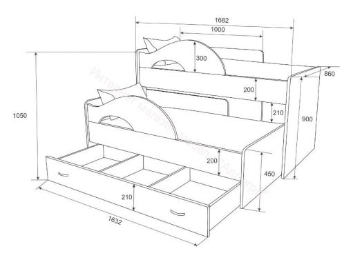 Ящик для кровати Соник, млечный дуб/синий