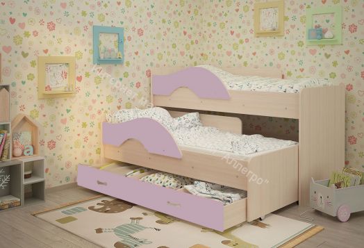 Кровать "Радуга" выкатная 1.9 на щитах с ящиком  Млечный дуб, Ирис