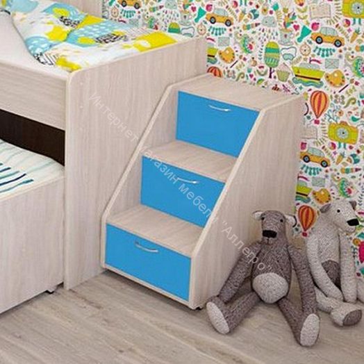 Кровать "Радуга" выкатная 1.9 на щитах с ящиком  Млечный дуб, Синий
