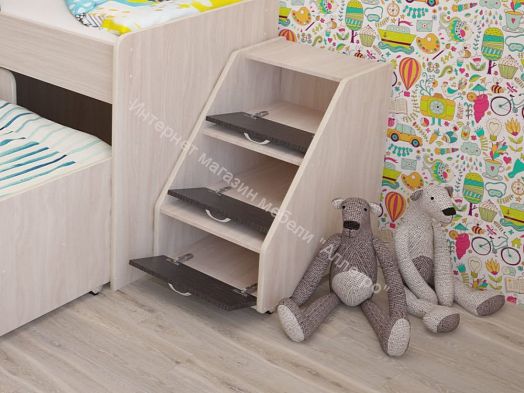 Кровать "Радуга" выкатная 1.9 на щитах с ящиком  Млечный дуб, Венге