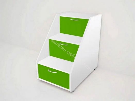 Кровать выкатная "Радуга" (Матрешка) 0,8х1,6м на щитах с ящиком и лесенкой Белый, Лайм