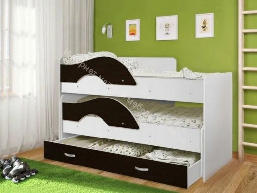 Кровать выкатная "Радуга" (Матрешка) 0,8х1,6м на щитах с ящиком и лесенкой Белый, Венге