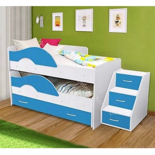 Лестница для кровати "Радуга" (Матрешка), белый/синий