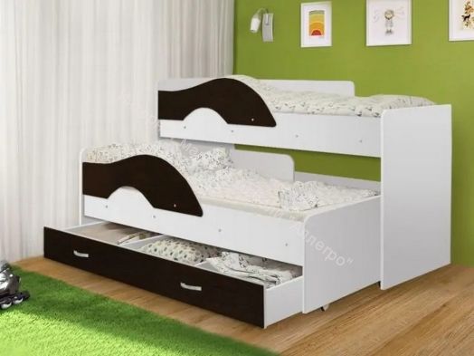 Кровать 2-х ярусная выкатная "Радуга" (Матрешка) 80х160 без ящика Белый, Венге