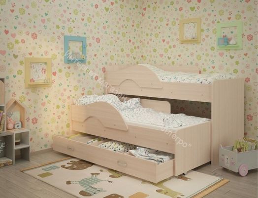 Кровать "Радуга" выкатная 1.9 на щитах с ящиком  Млечный дуб, Млечный дуб
