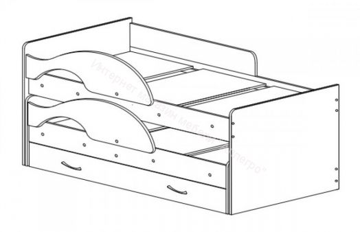 Кровать "Радуга" выкатная 1.9 на щитах с ящиком  Ясень шимо светлый, Ясень шимо тёмный