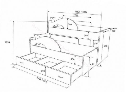 Ящик для кровати "Радуга" (Матрешка) 190 млечный дуб/розовый